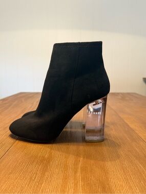 Women’s Black Suede Ankle Boot with Clear Block Heel Size 7.5